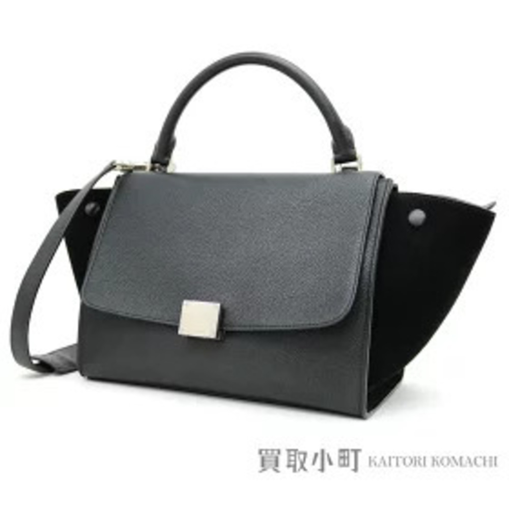 Celine Trapeze Black Handbag Calfskin Shoulder Bag Tote Luggage HAND